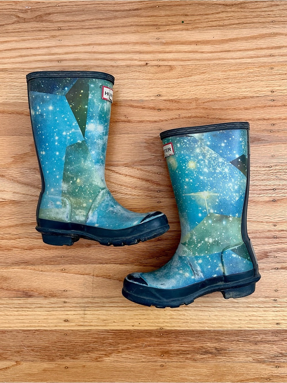 Toddler Hunter Blue Green Galaxy Rain Boots Size 12
